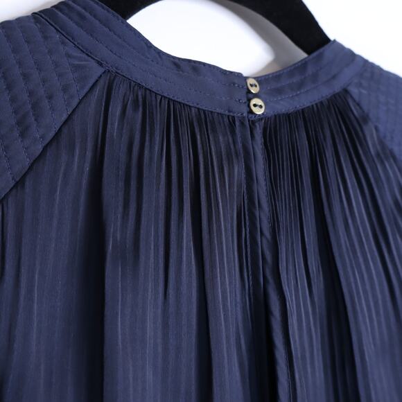 ULLA JOHNSON Rosa Pleated Satin Blouse Midnight Navy Long Sleeve Women's 6 - Picture 12 of 15